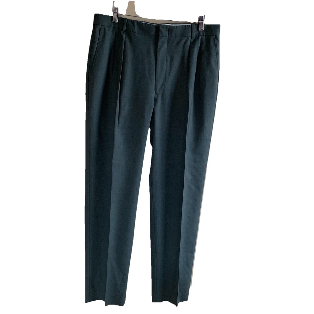 LL Bean dress men's pants Size 35) 100% Wool Pleated Trousers DK Olive 32X33